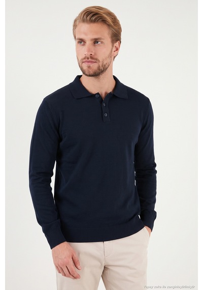 Buratti Pamuklu Regular Fit Düğmeli Uzun Kollu Polo Erkek Polo 7024733 Lacivert