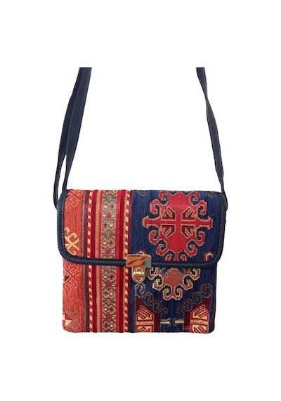 Otantik Kilim Desenli Omuz Çantası Altın