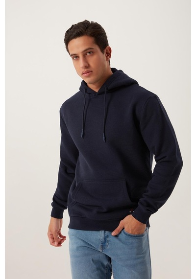 Polostate Erkek Kapüşonlu Kanguru Cep 3 İplik Sweatshirt Lacivert