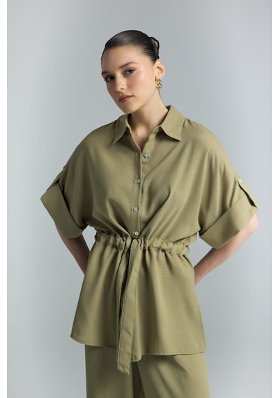 Beli Bağlamalı Kimono Gömlek - Haki-137290