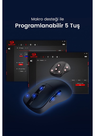 Redragon 3 Modlu Ultra Hafif Paw3311 24.000dpı Şarj İstasyonuna Sahip Oyuncu Mouse M998 -