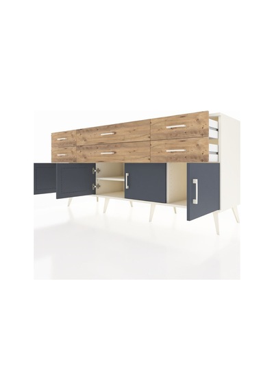 Hyperion Konsol 2 Raflı 6 Çekmeceli 4 Kapaklı 176x44x83 Aytaşı-antrasit/çam Antrasit/çam