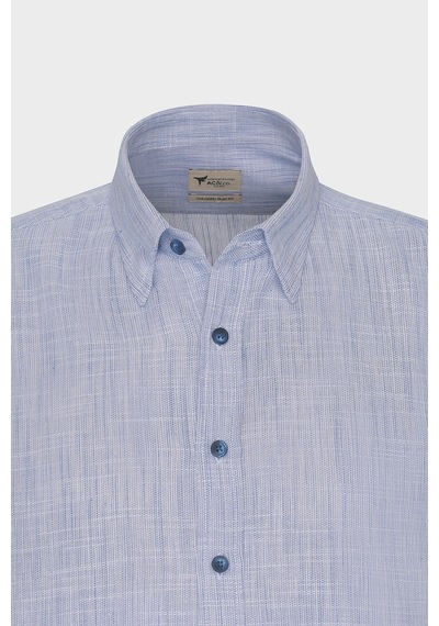 AC&Co / Altınyıldız Classics Erkek Mavi Slim Fit Dar Kesim Düğmeli Yaka Flamlı Casual Gömlek 4A2022200073MAVM Mavi