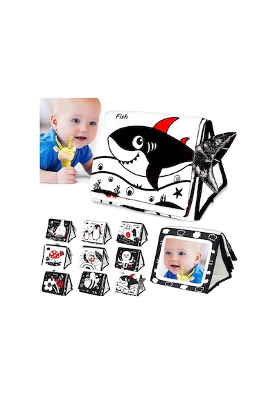 Tummy Time Hışırtılı Yumuşak Bez Aktivite Kitabı - Siyah Beyaz