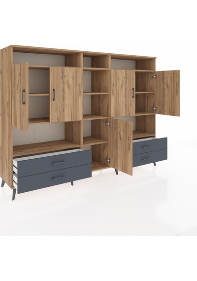 Hyperion Dolap 12 Raflı 4 Çekmeceli 5 Kapaklı 220x44x163 Çam-çam/ Çam-çam/antrasit Hyperion Dolap 12 Raflı 4 Çekmeceli 5 Kapaklı 220x44x163 Çam-çam/ Çam-çam/antrasit