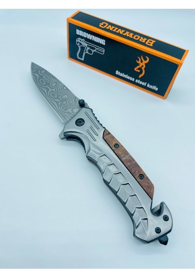 Browning Ahşap Kasa Yarıotomatik Kamp Çakı//21cm-hc4 Gümüş - Kahverengi