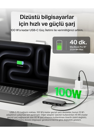 Belkin Avc023 7in1 100w Usb-c Multiport Hub 2x Usb-c , 2x Usb-a , 1x Hdmı 4k 60hz , Sd&micro Sd Card Reader - Uzay Grisi
