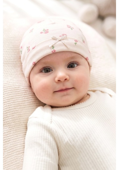 Just Inner Kız Bebek 2'li Pamuklu Bere Çiçekli Esnek Ve Konforlu 684503 Somon