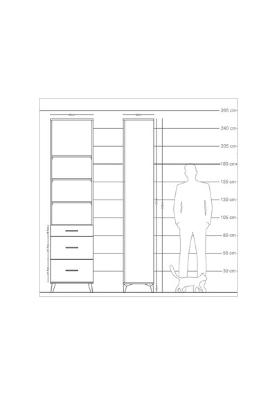 Arges Dolap 4 Raflı 3 Çekmeceli 60x30x243 Çam-antrasit Atlas Çam