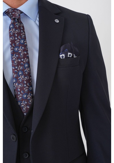 Efor Slim Fit Esnek Pamuklu Dokulu Lacivert Yelekli Takım Elbise Tk 959