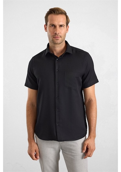Süvari Siyah Regular Klasik Yaka Düz Twill Torba Cep Düz Kısa Kollu Klasik Gömlek Sgm1007500001-s09
