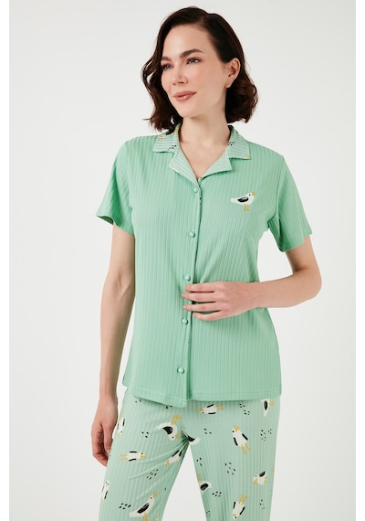 Lela Regular Fit Gömlek Yaka Kısa Kollu Bayan Pijama Takımı 65740102 Mint