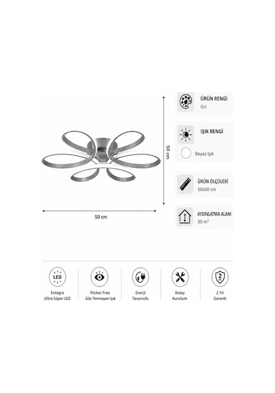Niva Led Plafonyer Avize Beyaz Işık Gri