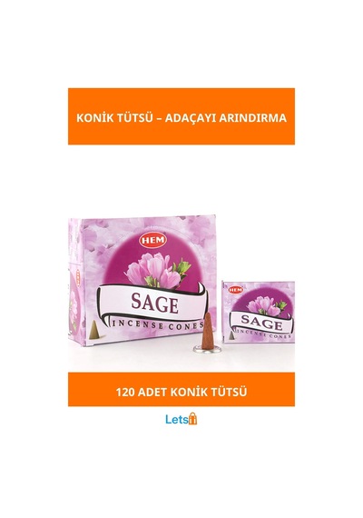 Adaçayı Aromalı Konik Tütsü 12 Paket 120 Adet