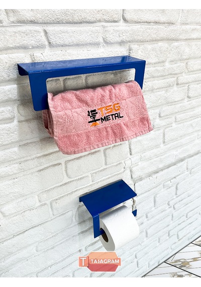 Metal Mavi 2'li Set 30cm Havlu Askılığı Ve Tuvalet Kağıdı Askı