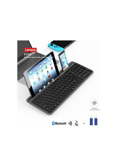 K550 Dual-mode Kablosuz Klavye - Bluetooth + 2.4ghz, Entegre Tablet Ve Telefon Standlı, Sessiz Tuşlar, Q Türkçe, Siyah