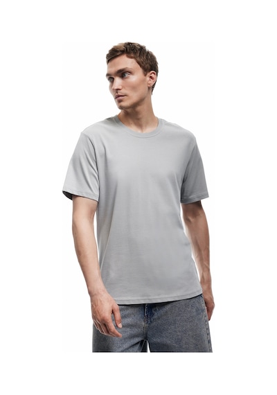 Koton Bisiklet Yaka Regular Fit Pamuklu Kısa Kollu Tişört Gri 6wam10085hk Gri