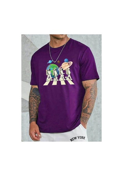 Medinenur Astronot Baskılı Kadın Tshirt Mor