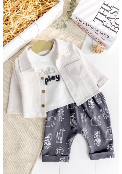 Babymod Gömlekli 3 Lü Erkek Bebek Takım Set Krem