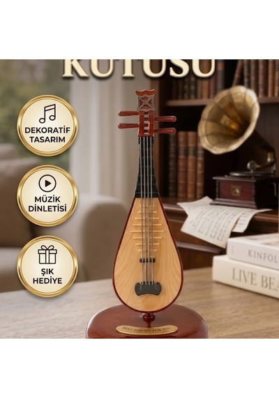 Ud Tasarımlı Ahşap Görünümlü Melodili Dekoratif Müzik Kutusu