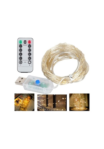 Pm-37723 Usb Girişli Uzaktan Kumandalı 30 Metre 8 Modlu Günışığı Dekoratif Yılbaşı - Peri Led Işık Beyaz