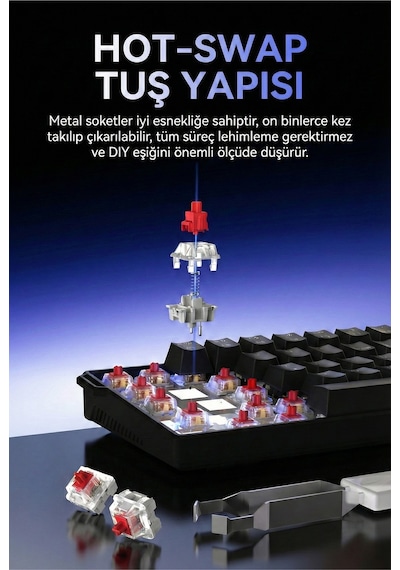 Ajazz Nk61 Red Switch Kablolu Hot-swap Klavye Rainbow Aydınlatma Taşıma Bandı Beyaz