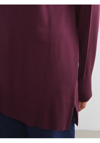 Lcw Modest Bordo Dik Yaka Kadın Triko Tunik