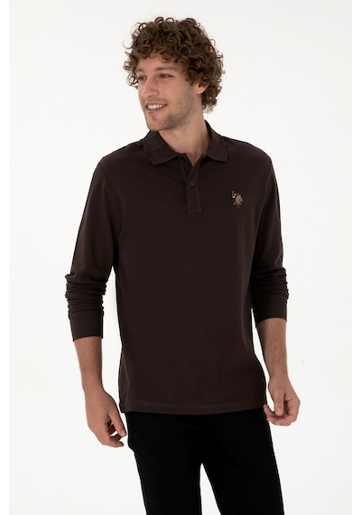 U.S. Polo Assn. Erkek Regular Fit Polo Yaka Koyu Kahverengi Basic Sweatshirt 50313772-VR084
