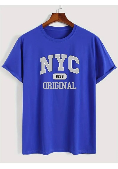 Nyc Baskılı Unisex Oversize Tshirt Mavi