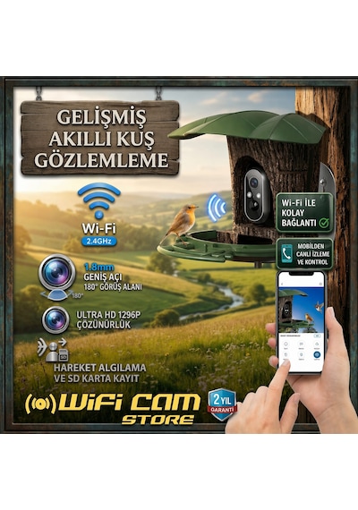 Wifi Kuş Yemleme İzleme Ve Kayıt Kamerası Solar Panelli