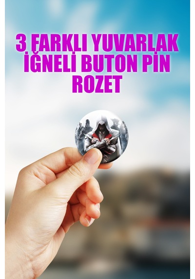 Assassin's Creed Video Oyun Bilgisayar Oyunu Çanta Süsü Rozet İğneli Buton Rozet Seti 3 Adet Çok Renkli