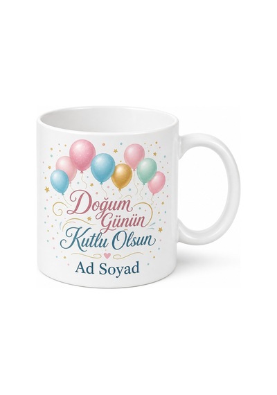 Happy Birthday Doğum Günün Kutlu Olsun Kupa Bardak Doğum Günü Hediye Beyaz / Çok Renkli