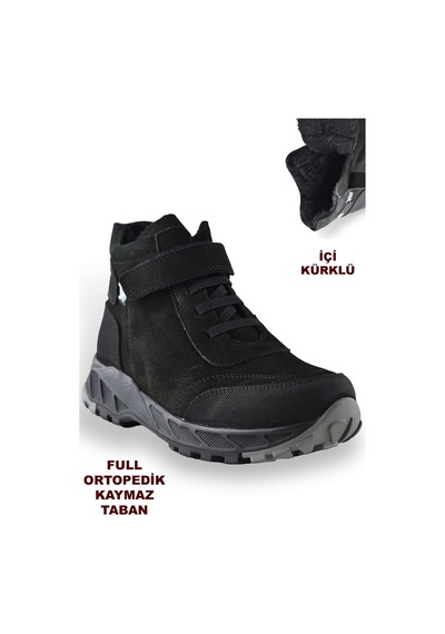 3564 Ortopedik Outdoor Erkek Çocuk Bot Ayakkabı Kaymaz Taban Siyah