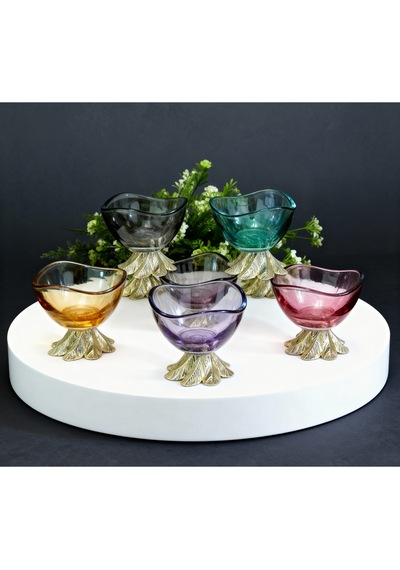 Elta Collection 6 Lı Kahve Yanı Renkli Mini Lokumluk Şekerlik Sosluk Reçellik Çerezlik Kase Altın