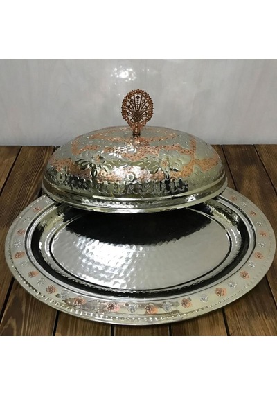 40 Cm Çift Renkli İşlemeli Bakır Kayık Sahan Gümüş