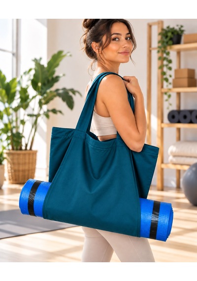 Mat Taşıma Çantası Yoga Fitness Silindir Antrenman Çantası - Çantalı Fermuarlı Mat Taşıma Çantası Koyu Petrol Mavisi/buz Mavisi