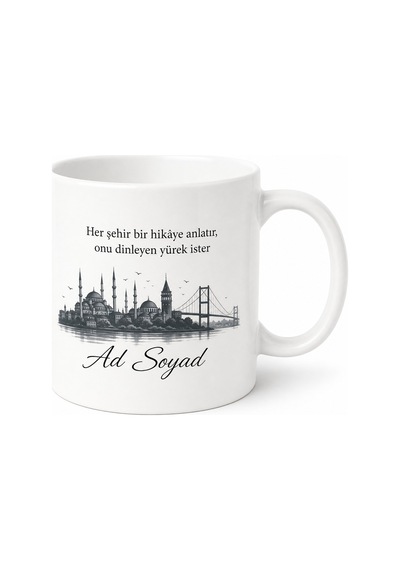 Şehir Koleksiyonu Sevenlere Kupa Bardak Özel Tasarım Hediye Beyaz / Çok Renkli