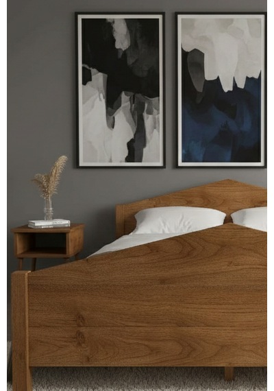 Mi Lano Piramit Masif Ahşap Karyola Ve 2 Adet Ceviz 180x200 Renk: Ceviz Ölçüler: 180 X 200 Cm