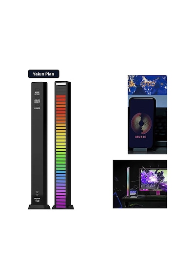 Trobus Sese Duyarlı Rgb Ambiyans Işık Barı Led Araç Torpido Üstü Siyah