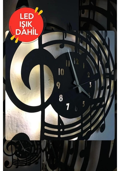 Led Işıklı Ahşap Müzik Duvar Saati Sessiz Dekoratif Modern Siyah Led Işıklı Ahşap Müzik Duvar Saati Sessiz Dekoratif Modern Siyah