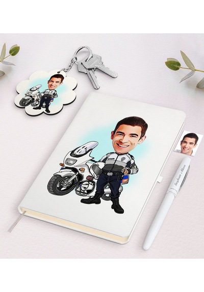 Kişiye Özel Erkek Yunus Polis Karikatürlü Beyaz Defter Kalem Ve A