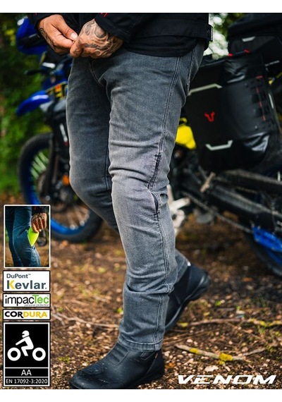 Venom Motosiklet Pantolon Grey Korumalı Kevlar Likralı Kot Motorcu Pantolonu Gri