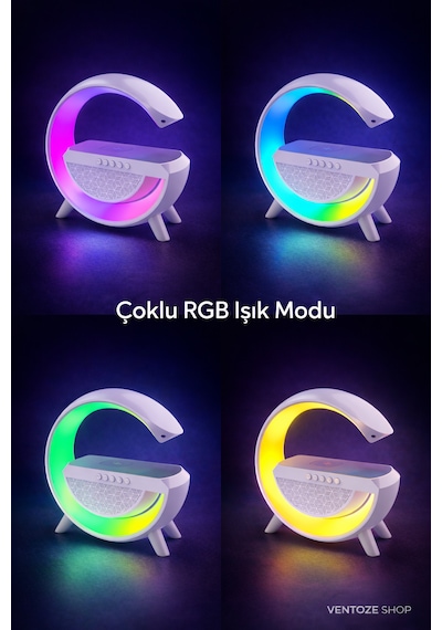 Kablosuz Işıklı Hoparlörlü Şarj Standı Gece Lambası Kablosuz Şarj Ve Bluetooth Hoparlör Bir Arada