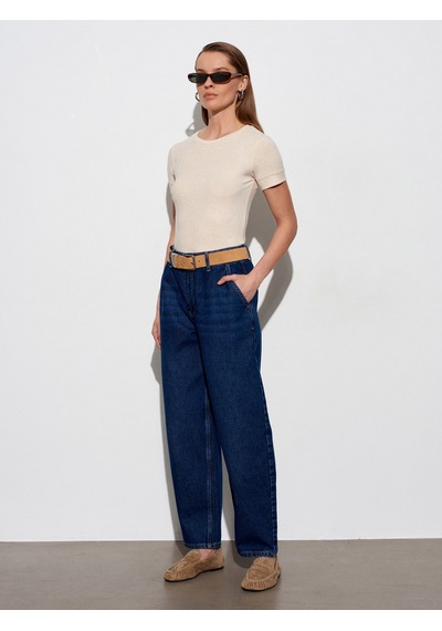 Dilvin 32637 Bisiklet Yaka T-shirt-bej Melanj