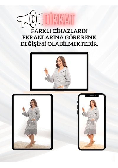 Hürrem Püsküllü Kapüşonlu Banyo Sauna Havuz Plaj Kadın Erkek Unisex Cepli Pamuklu Peştamal Bornoz Antrasit