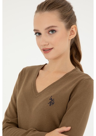 U.S. Polo Assn. Kadın Koyu Haki Melanj V Yaka Basic Kazak 50293542-VR126 U.S. Polo Assn. Kadın Koyu Haki Melanj V Yaka Basic Kazak 50293542-VR126