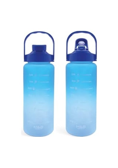 2'li Motivasyonel Matara Seti, 2000-900 Ml, Mavi, Tritan Malzeme, Sporcu Su Matarası Çok Renkli