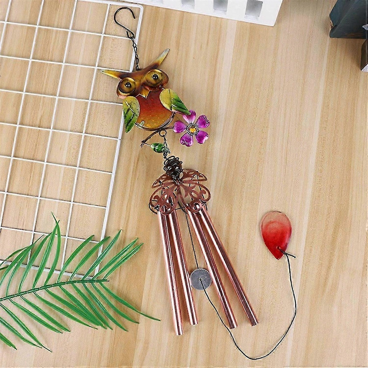 Feng Shui Baykuş Tasarımlı Cam İşlemeli Rüzgar Çanı Bahçe Balkon Dekorasyon Ürünü Yeni Ev Hediyesi 40  Cm