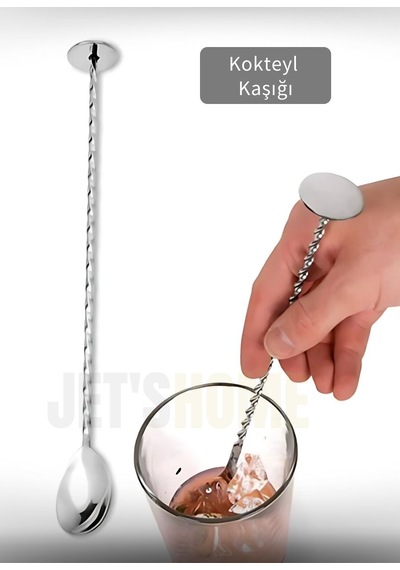 Kokteyl Kaşığı Paslanmaz Barista Kaşığı Pratik Barmen Kaşığı Çelik 30 Cm Metalik