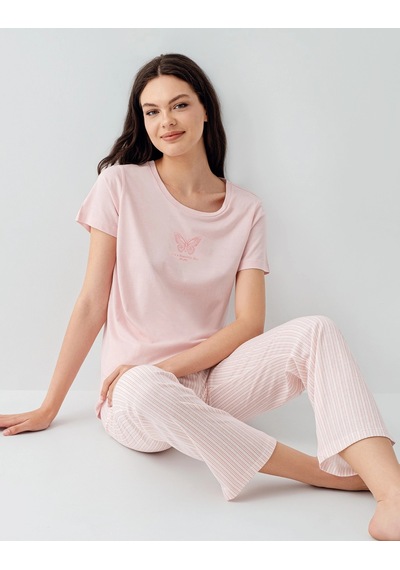 Kocabey Kısa Kol Pijama Takımı Pembe